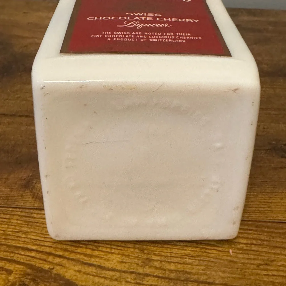 Cheri Suisse Swiss Chocolate Cherry Liqueur Bottle‎ Milk Glass 12” Decanter